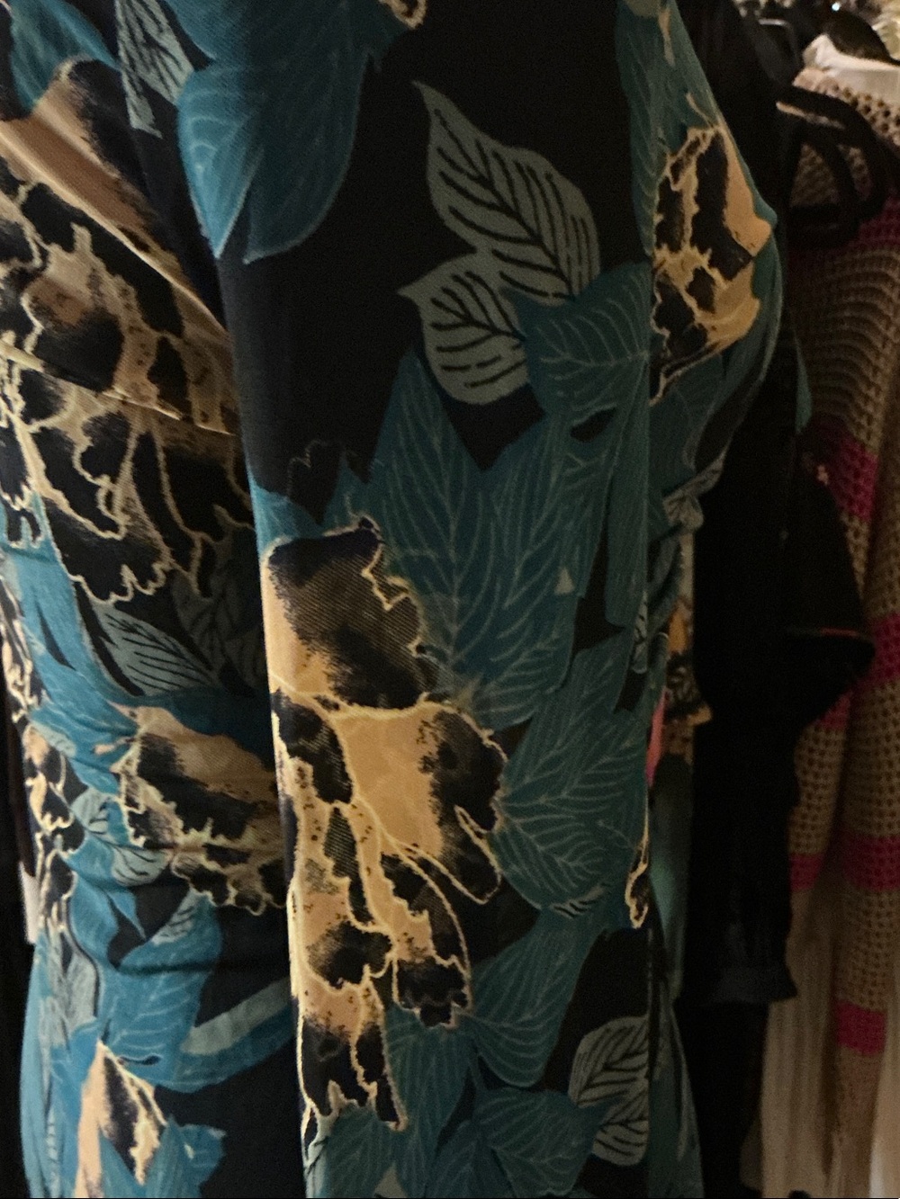 Free People Teal & Beige Floral Ruched Button-Up Shirt - Picture 4 of 4